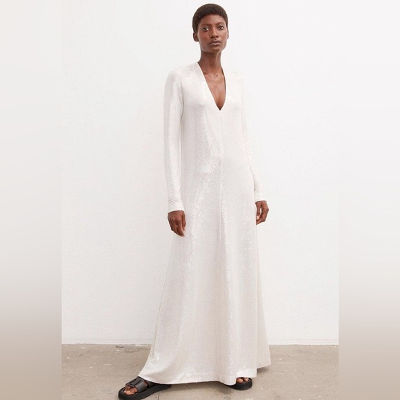 By Malene Birger cream sequin Rochelle long sleeve jersey maxi dress - XS - Picture 4 of 7